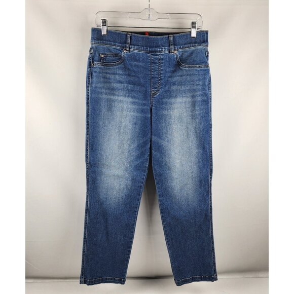 Spanx Jeans Womens Blue Large Straight Leg Pull on Denim Pants 30x28 20356R - Picture 2 of 11